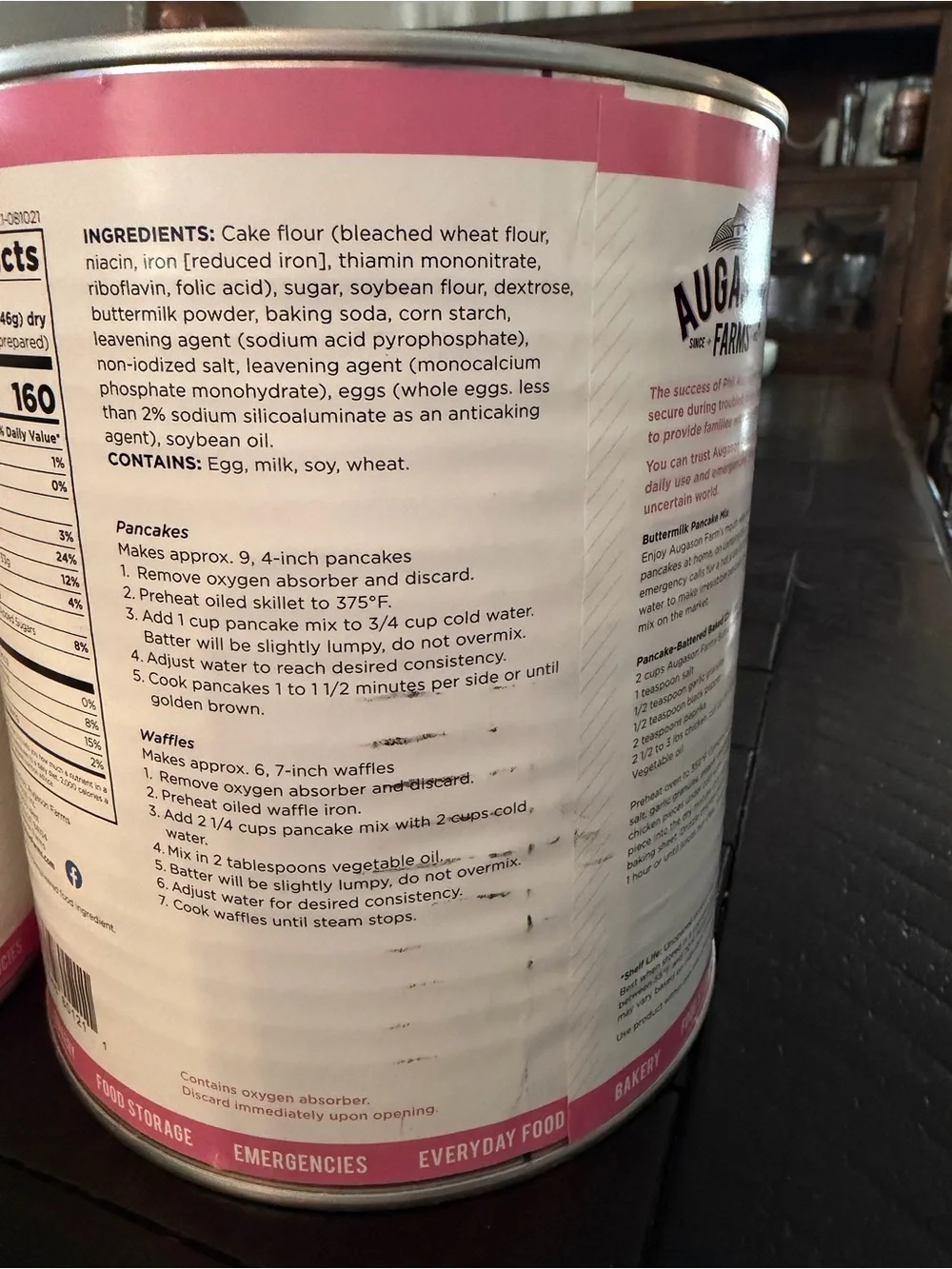 2 Augason Farms Buttermilk Pancake Mix 2 #10 cans